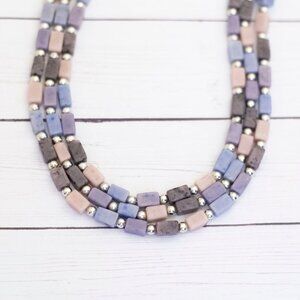 18 inch, Vintage Geometric Bricks Colorful Stones Multistrand Necklace - S29